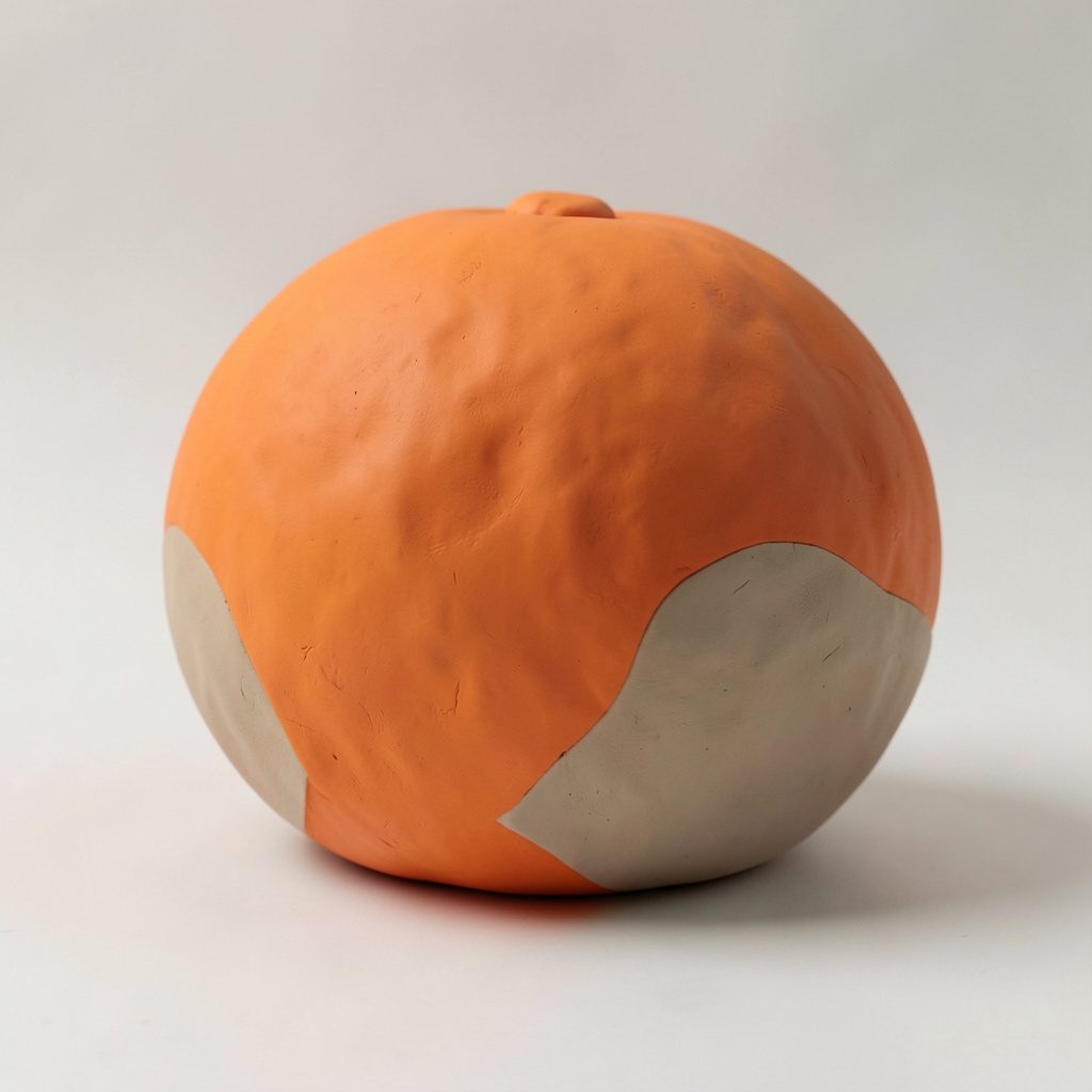 Soft clay-model render of a luminous rounded bubble form in warm amber and cream tones, evoking a refined gallery setting